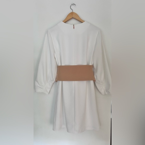 New TIBI REMOVABLE CORSET MINI DRESS SIZE 4 White with Tan Waist Cincher - Picture 5 of 10